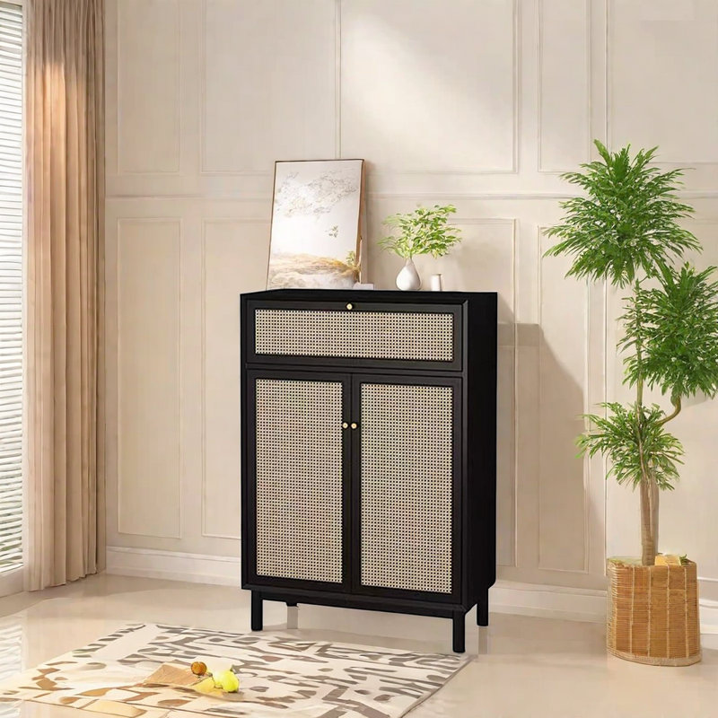 16 Pair Shoe Storage Cabinet, Black