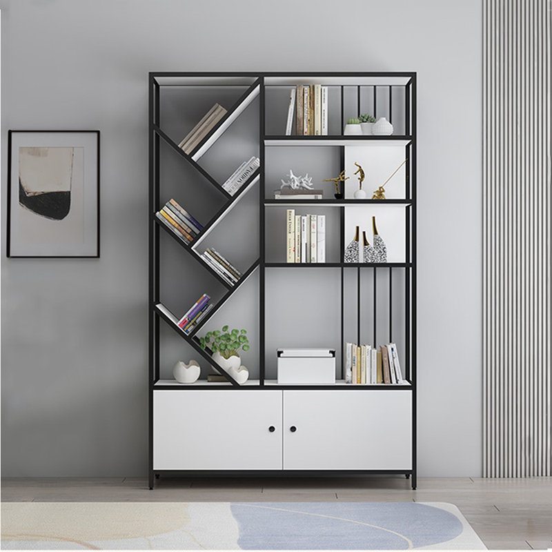 Bibliothèque en métal de style moderne et luxueux, (9 tablettes) H 74,8 po x l 47,24 po x P 11,81 po, Noir / blanc