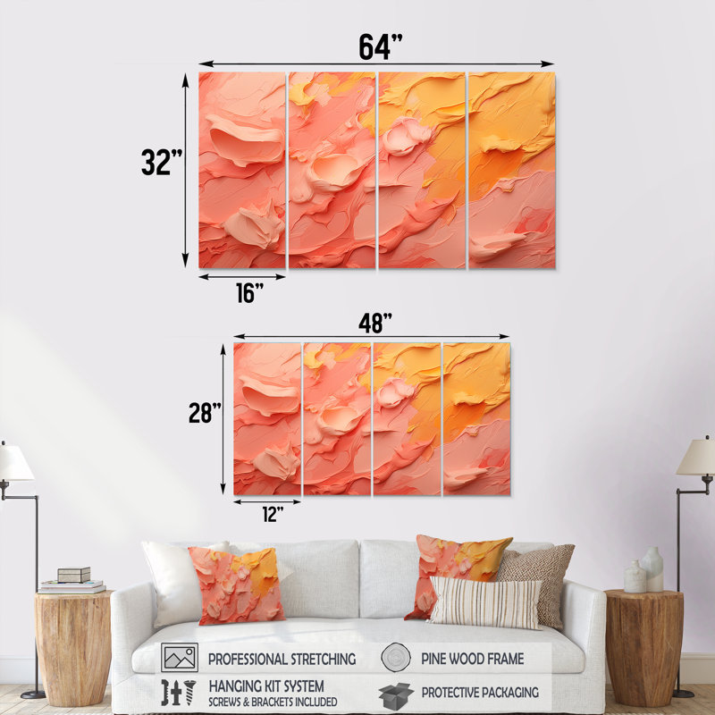 «Pink Radiant Dusk Dream I - Abstract Collages», 4 pièces, H 28 po x l 48 po