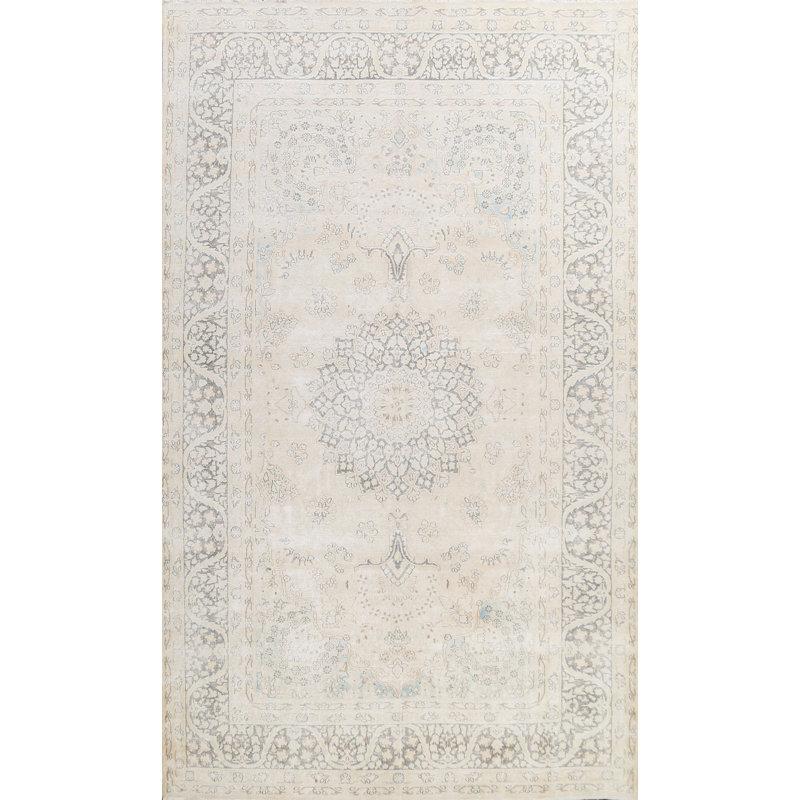Tapis décoratif beige/taupe en laine de conception unique 8 pi 5 po x 11 pi 10 po noué à la main