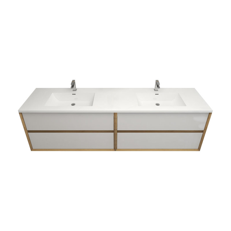 Ensemble de meuble-lavabo mural 84 po, Blanc brillant