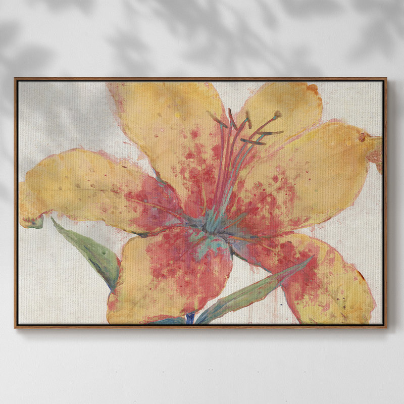«Blooming Lily», toile tendue avec châssis encadré, H 25 po x l 37 po x P 2 po, Noyer