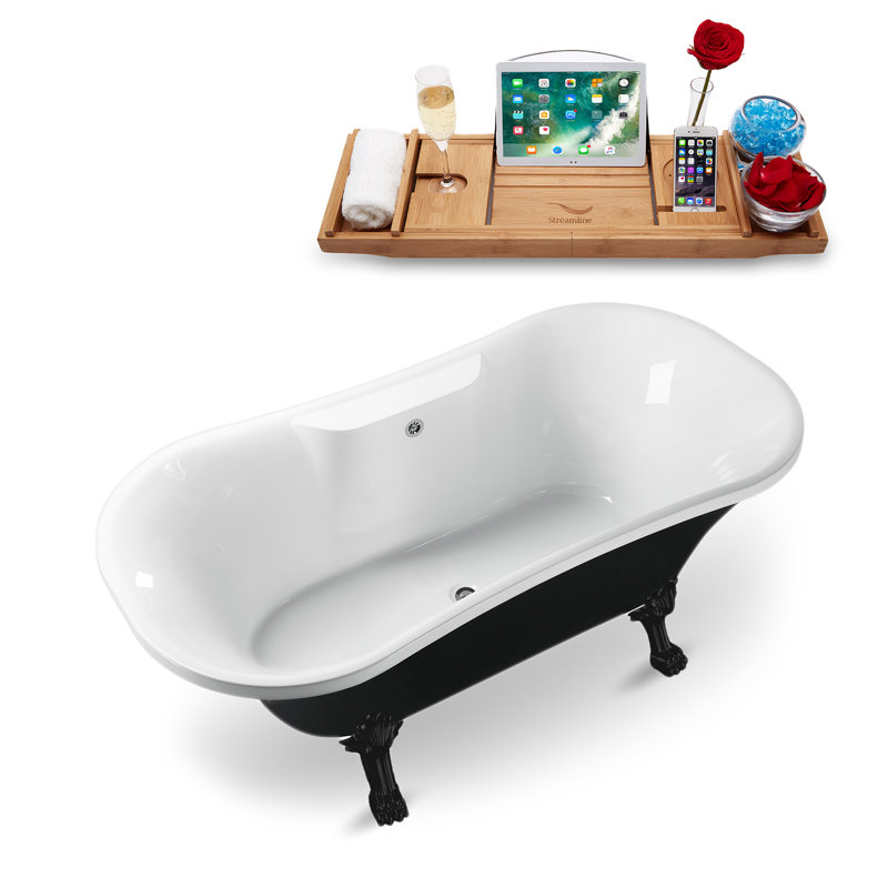 68'' x 33.9'' Soaking Acrylic Bathtub, Matte Black, Polished Chrome