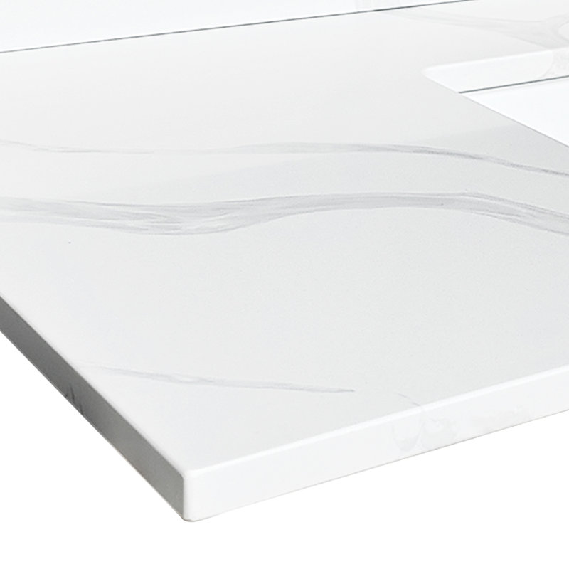 Plateau de meuble-lavabo en quartz 43 po avec lavabo simple encastré, 4 dosserets, 1 trou de robinet, blanc de luxe pour salle de bain, solution d'entretien moyen