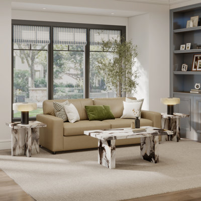 Roundhill Furniture Cavira 3-Piece Faux Marble Coffee Table Set, Coffee Table And Two Square End Tables, Off-White
