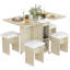 Ensemble de table de salle à manger et de chaises 5 pièces avec abattant, table de salle à manger pliante moderne avec 6 roulettes et 4 tabourets, ensemble de table de salle à manger peu encombrant pour appartements, salles à manger et cuisines, or et blanc-817223991-817223988-827602843