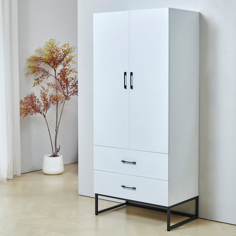 Grande armoire moderne en bois avec base en métal, Blanc