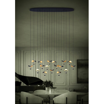 Luminaire suspendu à DEL 17 feuilles noir et doré 61 pouces Nenuphar