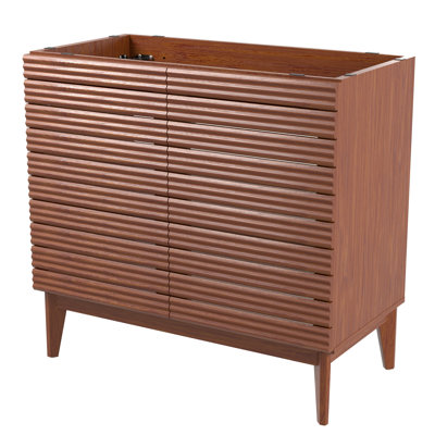 Calandre 36" Slat Modern Farmhouse 2-Shelf Bath Vanity Cabinet Only (Sink Basin not Included)