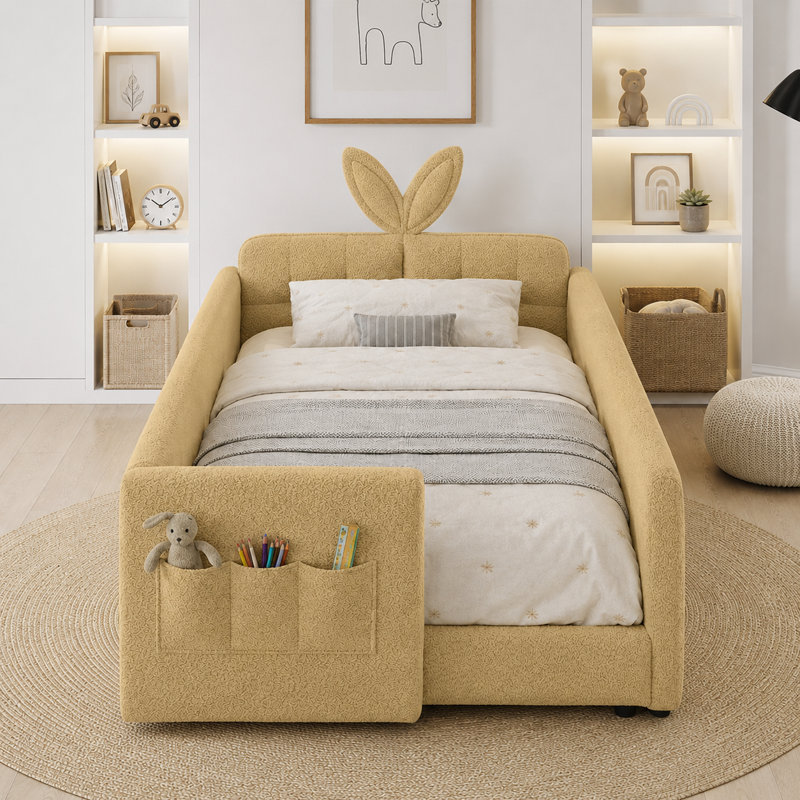 Lit simple tapissier Cozy Modern, Jaune