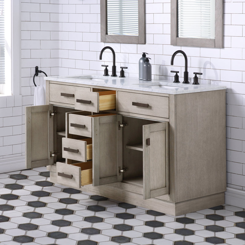 Meuble-lavabo de comptoir en marbre blanc de 60 po avec miroir Chestnut, Chêne gris