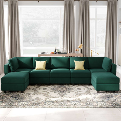Teangela 7-Pieces Large Velvet Upholstered Sectional Modular Variable Sofa & Chaise with Storage