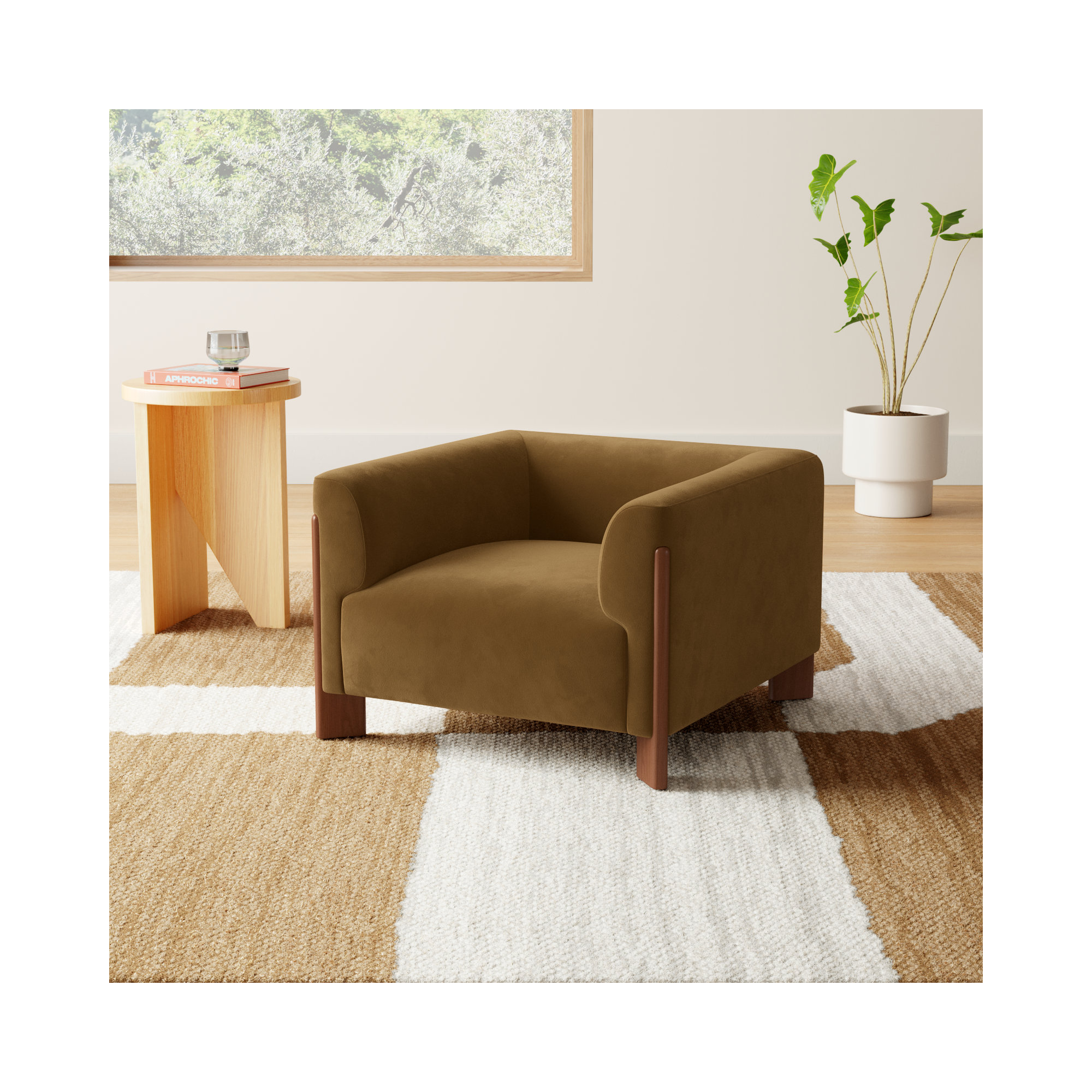 Wanetta Upholstered Armchair, Soren Olivine Performance Velvet
