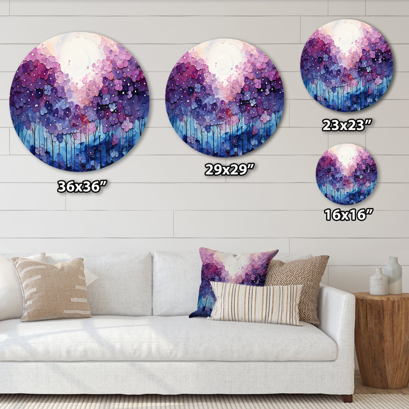 Gluck Indigo Dreams II - paysages ronds, art en métal, H 16 po x l 16 po