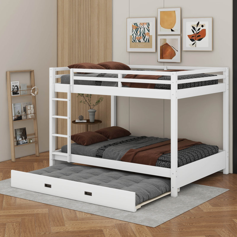 Lit superposé en bois avec lit gigogne, Blanc