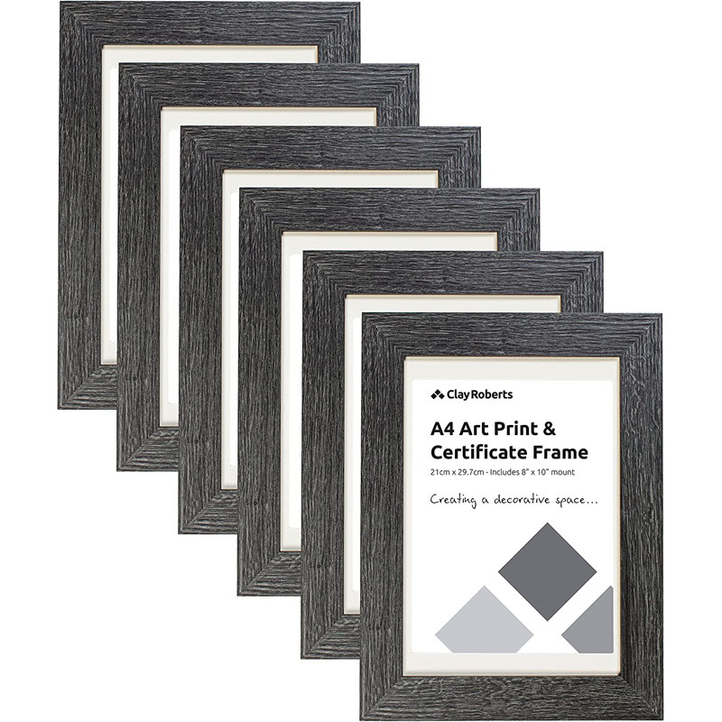 Picture Frame - Set of 6 with Mat, Dark Grey