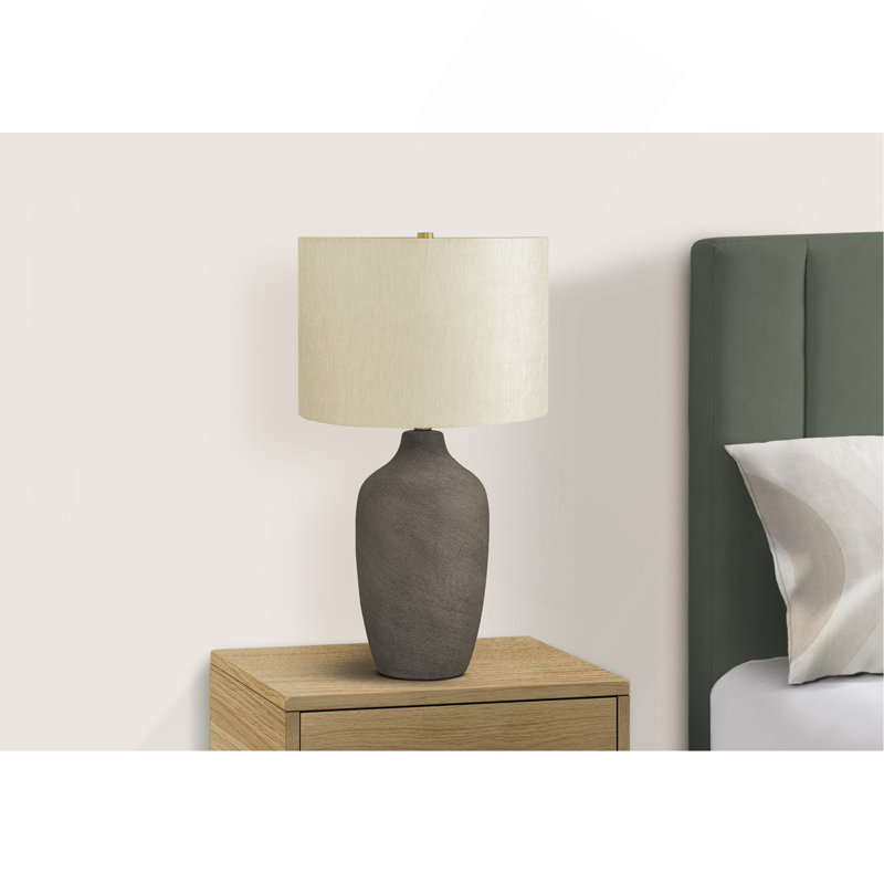 Lighting, H 27 po, lampe de table, céramique grise, abat-jour beige, contemporain