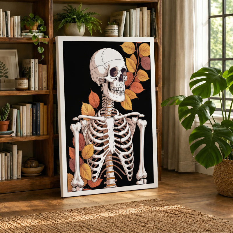 Skeleton Among Leaves Boho - Wrapped Canvas, 18x12 - 45.7 x 30.5 cm, White Border