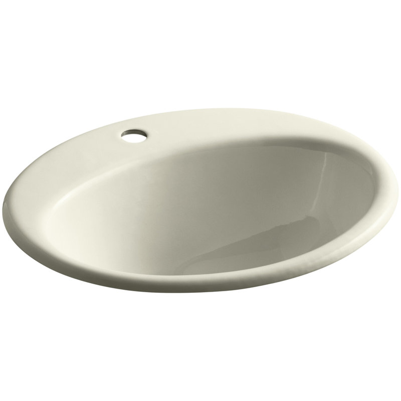 Farmington Metal Oval Drop-In Bathroom Sink with Overflow, Cane Sugar
