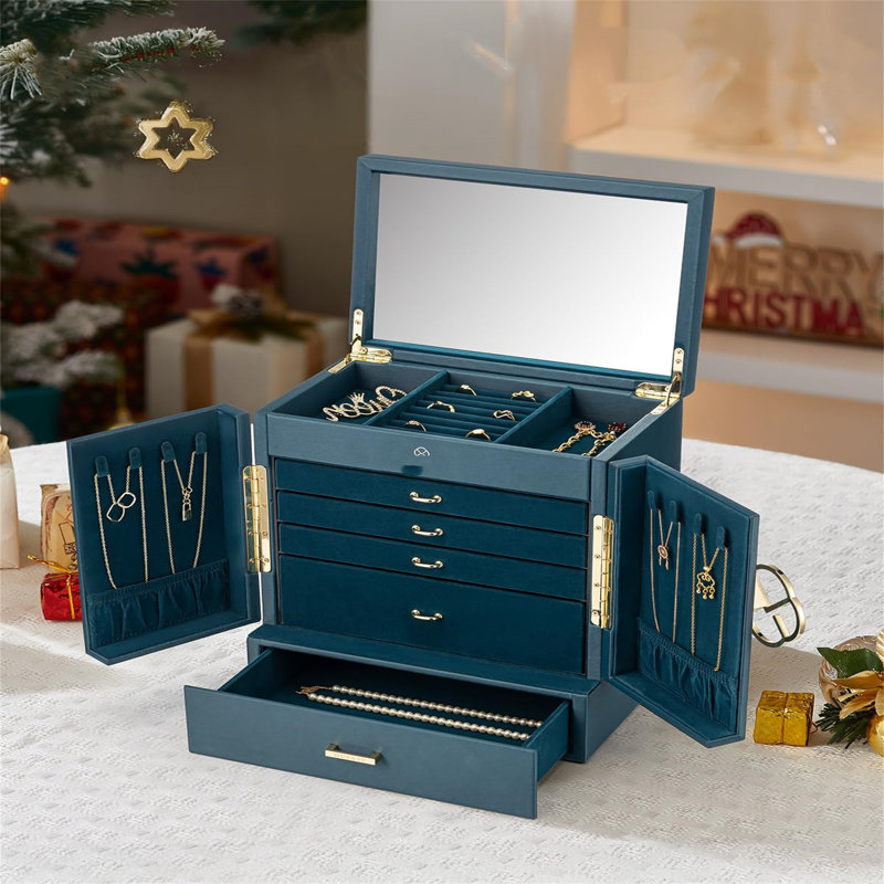 6 Layer Jewellery Box, PU Leather Jewellery Organiser With Removable Jewellery Tray For Necklace Earrings Rings Bracelets, Jewellery Storage Display Case For Women Gift
