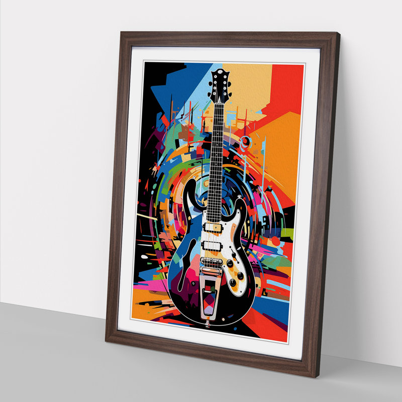 Electric Guitar Pop Art - Framed Print, 64cm H x 46cm W x 2cm D, Walnut