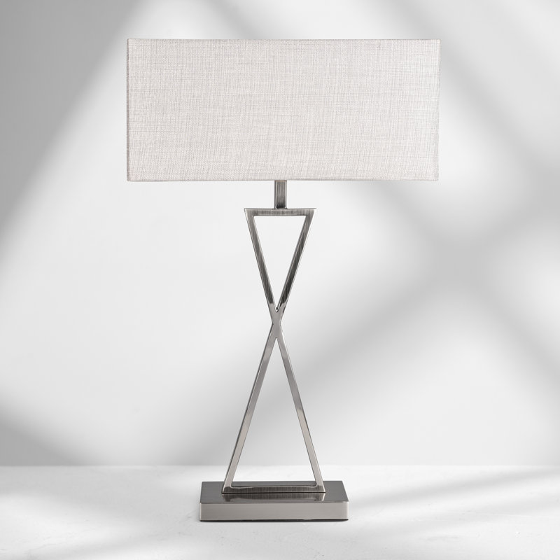 Avory 64cm Rectangle Metal Narrow Table Lamp, Silver, Grey