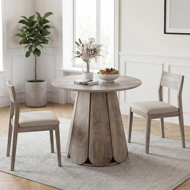 Table de salle à manger ronde 31,5 po pour 2 à 4 personnes, petite table de cuisine circulaire avec base à piédestal, table de ferme en bois peu encombrante