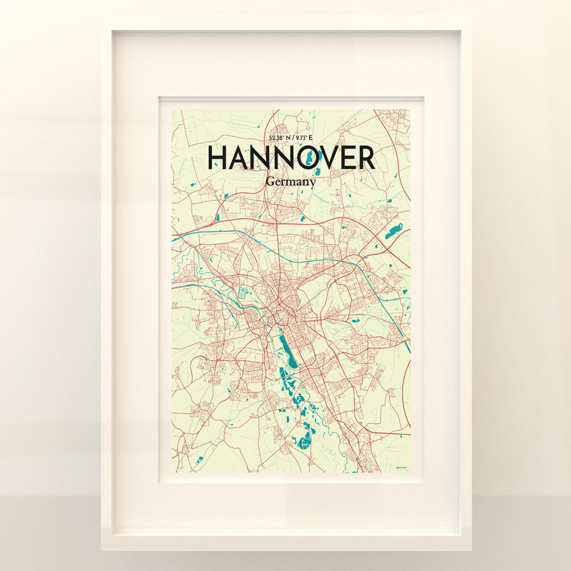 Hannover City Map In Tricolour - No Frame Print, 27.6cm H x 19.7cm W x 0.05cm D
