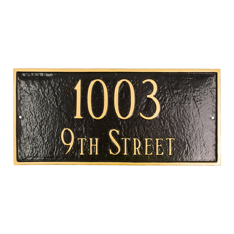 Estate 2-Line Address Plaque, Sea Blue / Gold, Wall