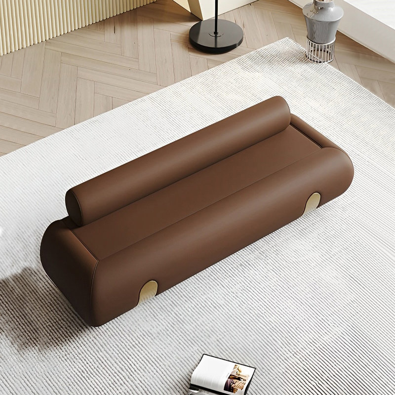 Banc tapissier en cuir crème, Café