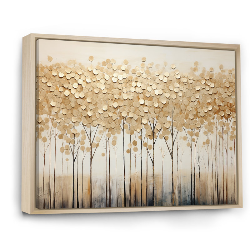 Minimalisme Golden Trees Harmony sur toile, H 16 po x l 32 po x P 1 po, Cadre naturel flottant