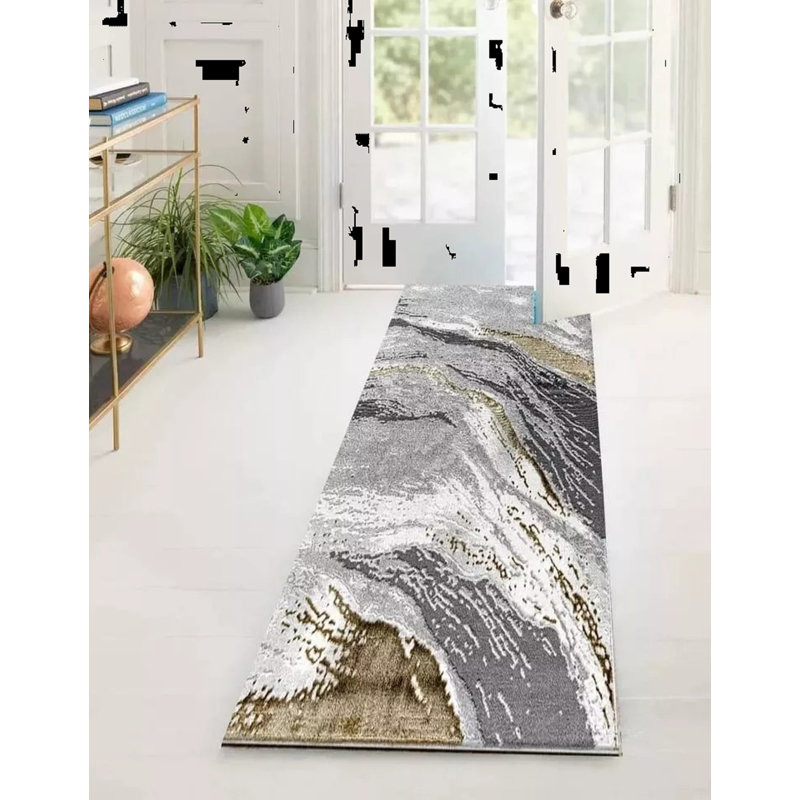 Abstract Flatweave Shag Area Rug, Runner 60 x 220 cm