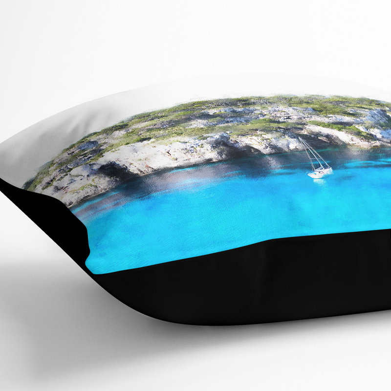Sailing Boat in Formentera Spain Cushion with Filling, 55cm H x 55cm W x 20cm D, Black