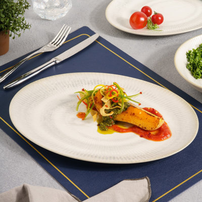 Assiette ovale en porcelaine de qualité supérieure Paros-Shell Aqua