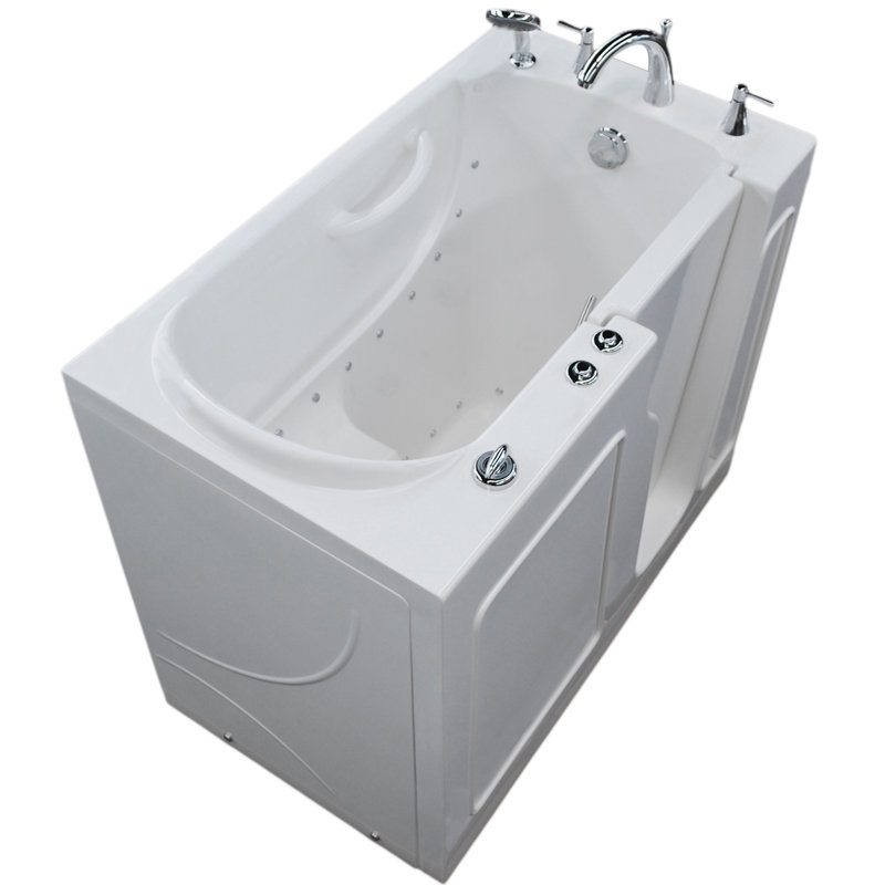 Prairie 45.75'' x 26'' Air Fiberglass Bathtub with Faucet, White, Right