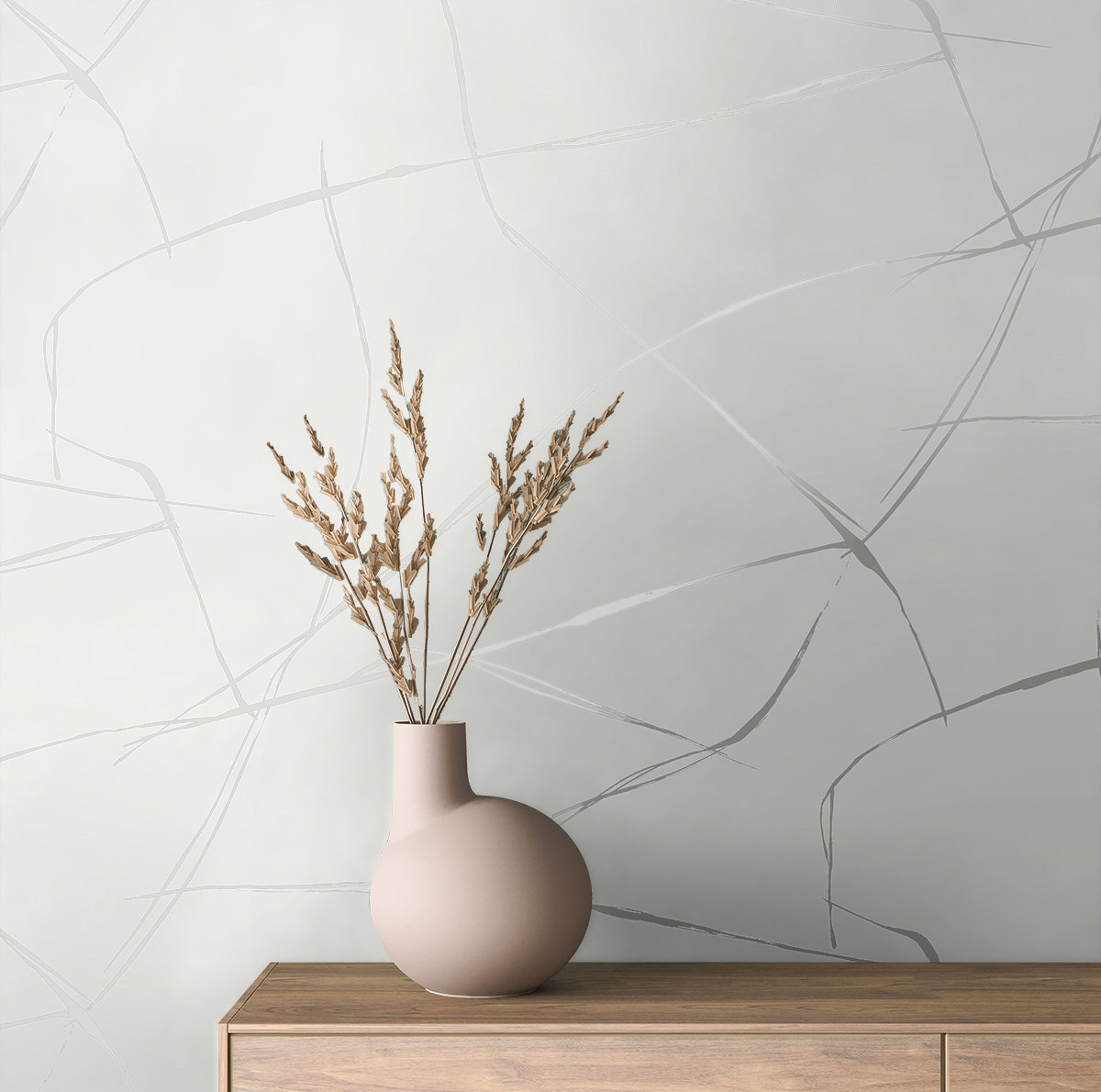 Niseko Modern Abstract Wallpaper, Metallic Chrome