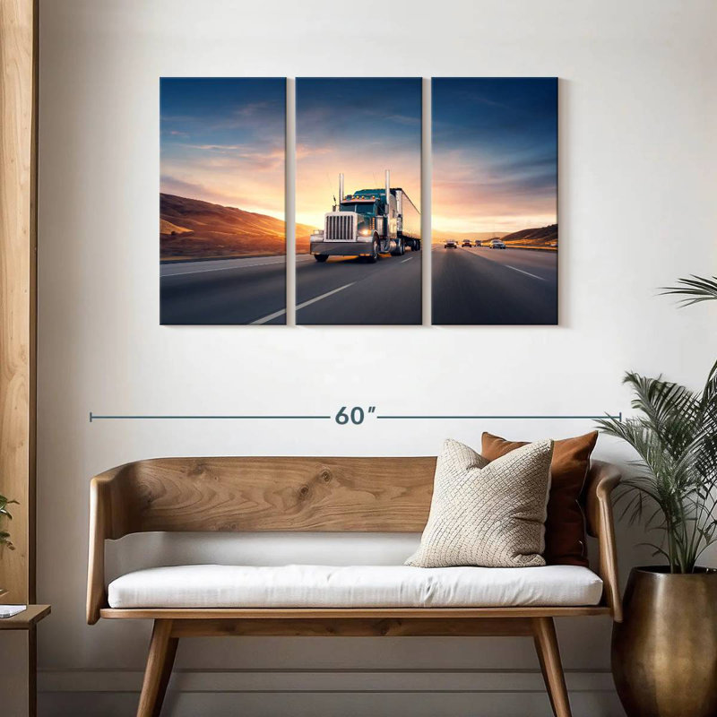Camion excès de vitesse Mehar au coucher du soleil, H 28 po x l 45 po