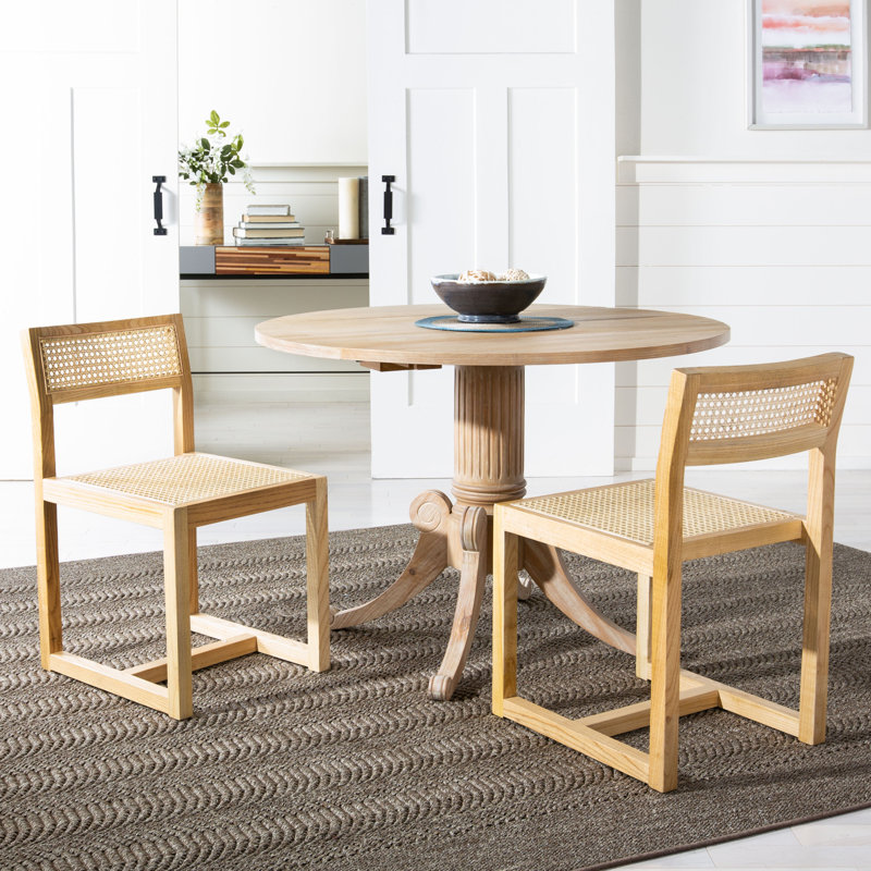 Ensemble de salle à manger en bois massif 3 pièces linen Cueto, Rustique naturel, Light Beige/Rustic Grey