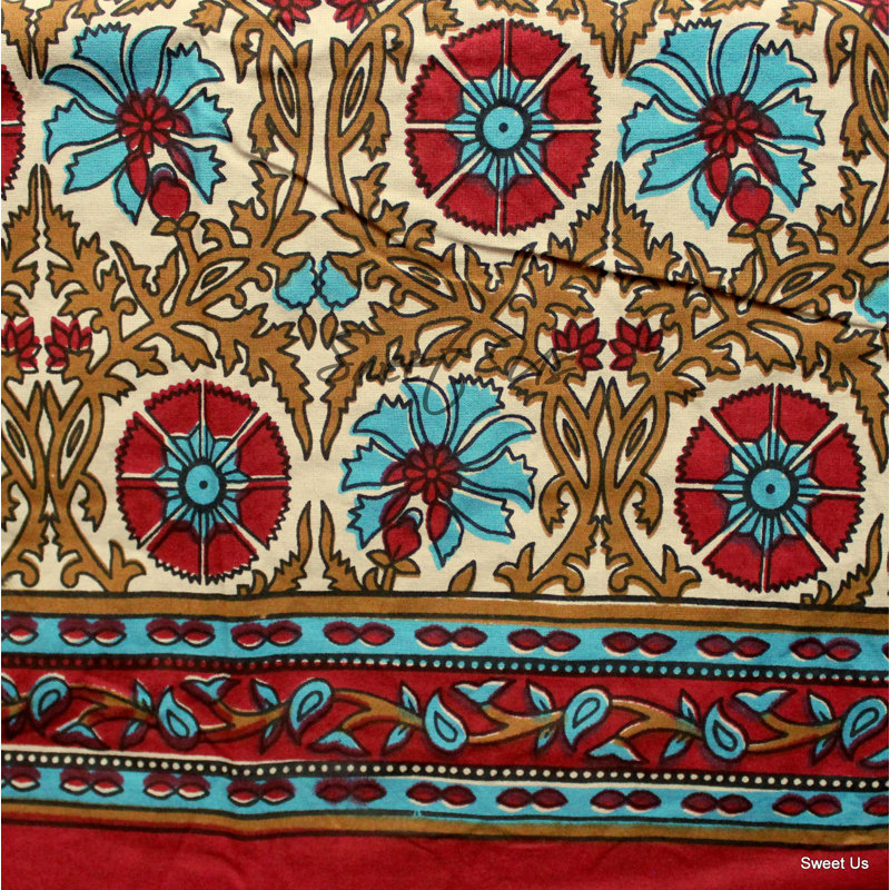 Cotton Floral Tablecloth Rectangle, 106" L x 106" W, Red