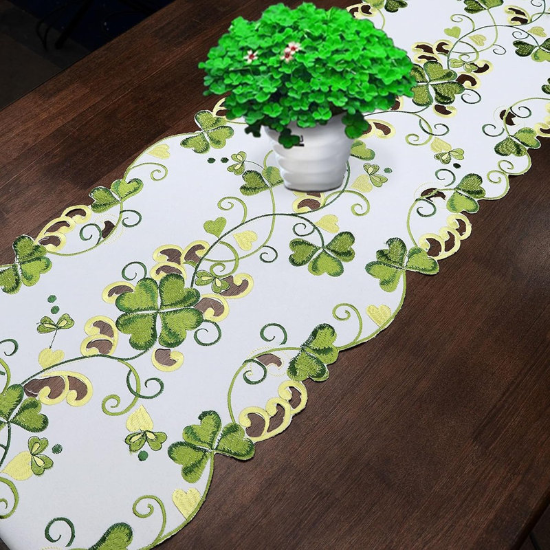 Embroidered Shamrock Table Runner For St. Patrick’S Day Decor