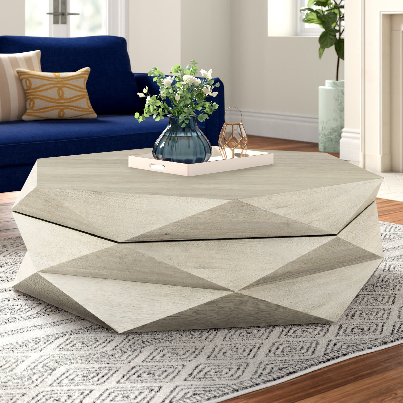 Malonne Solid Wood Single Coffee Table with Storage, Natural Brown, 15" H x 48" W x 48" L