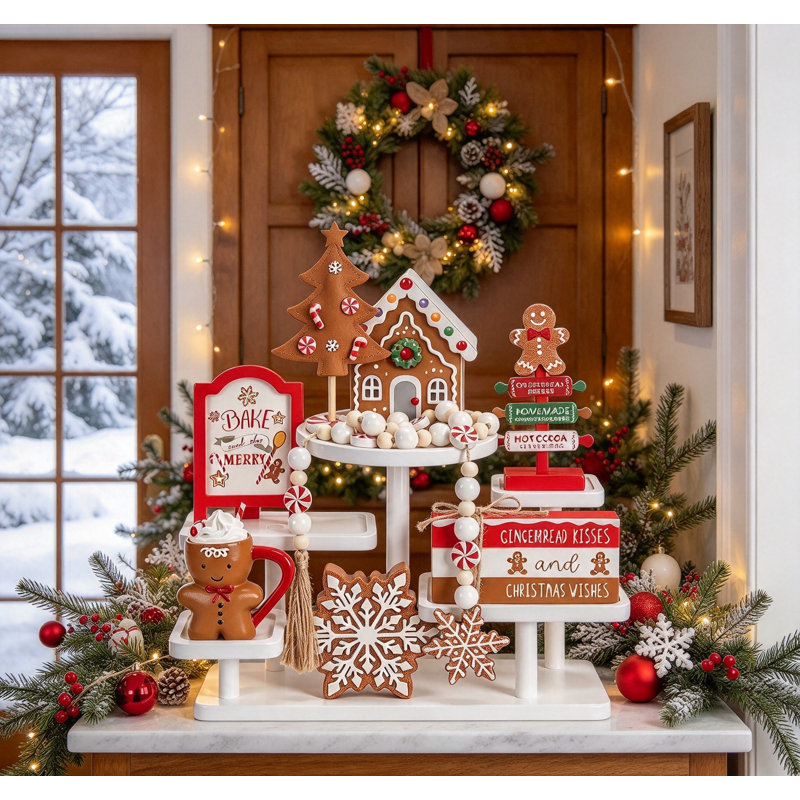 Ensemble de 8 plateaux de pain d'épice à 8 niveaux, décorations de Noël mignonnes pour tablette de cheminée