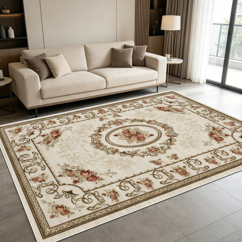 1PC Vintage Rose Floral European Ornate Scrollwork area rugs for Living Room, Soft and Comfortable, Suitable for all seasons, easy-to-maintain, machine washable Indoor floor mat, Under Table Farmhouse suitable for dining room, bedroom, kitchen,