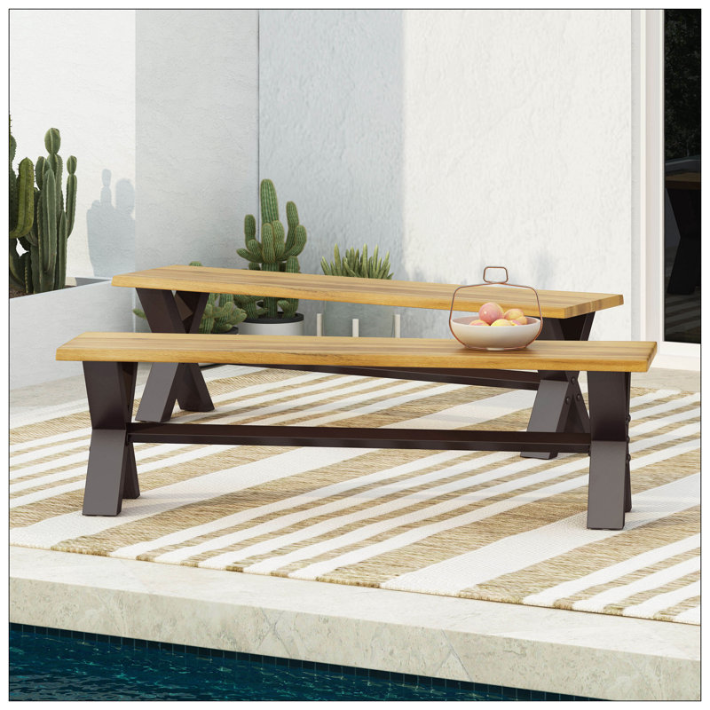 Charming Acacia Wood And Iron Picnic Bench For Outdoor Spaces