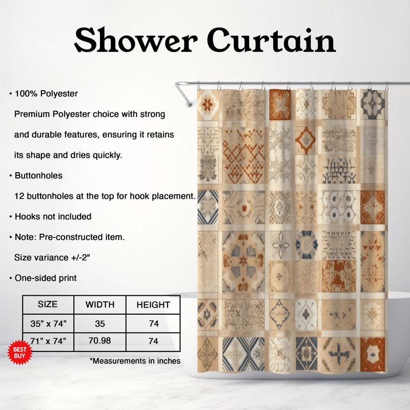 Tapis décoratif - Rideau de douche Premium, H 74 po x l 71 po
