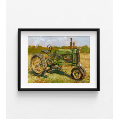 «Alcide Rustic Tractors I» par Ethan Harper, reproduction de peinture de tracteur vert, décoration murale de ferme rustique, art mural de grange moderne, décor de maison de campagne