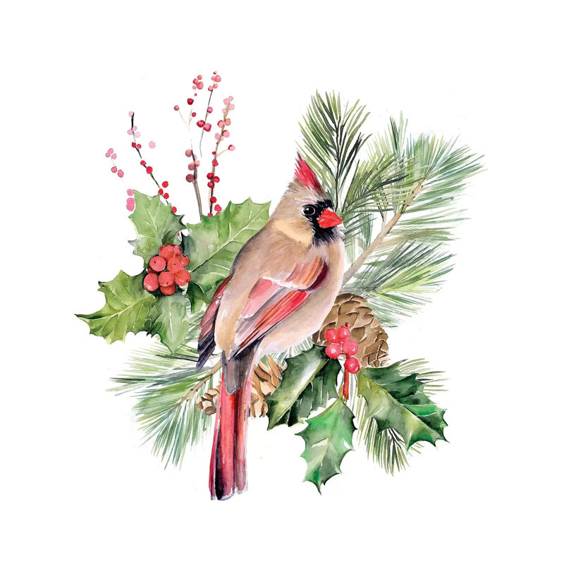 Cardinal Holly Christmas II by Jennifer Paxton Parker - Wrapped Canvas Gallery-Wrapped Canvas Giclée, 45.72 cm H x 45.72 cm W