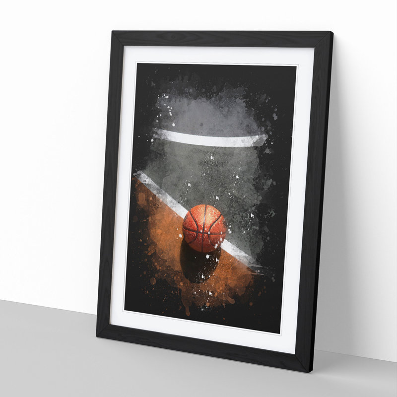 Basketball Court Paint Splash - Picture Frame Graphic Art, 90cm H x 65cm W x 2cm D, Black
