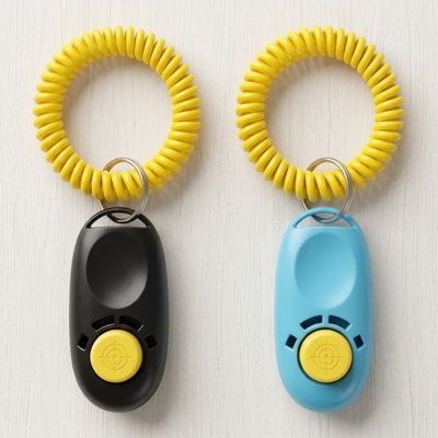 Paquet de 2 cliqueurs de chien pour l'entraînement avec bandes de poignet, 2 pouces multicolore, cliquet de dressage de chien de compagnie et outil de soutien au comportement, efficace pour chiot ou chat