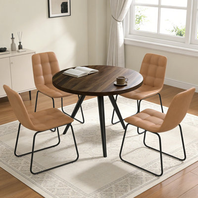 5-Piece Round Dining Table Set, 34.7" Modern Kitchen Table with Dining Chairs
